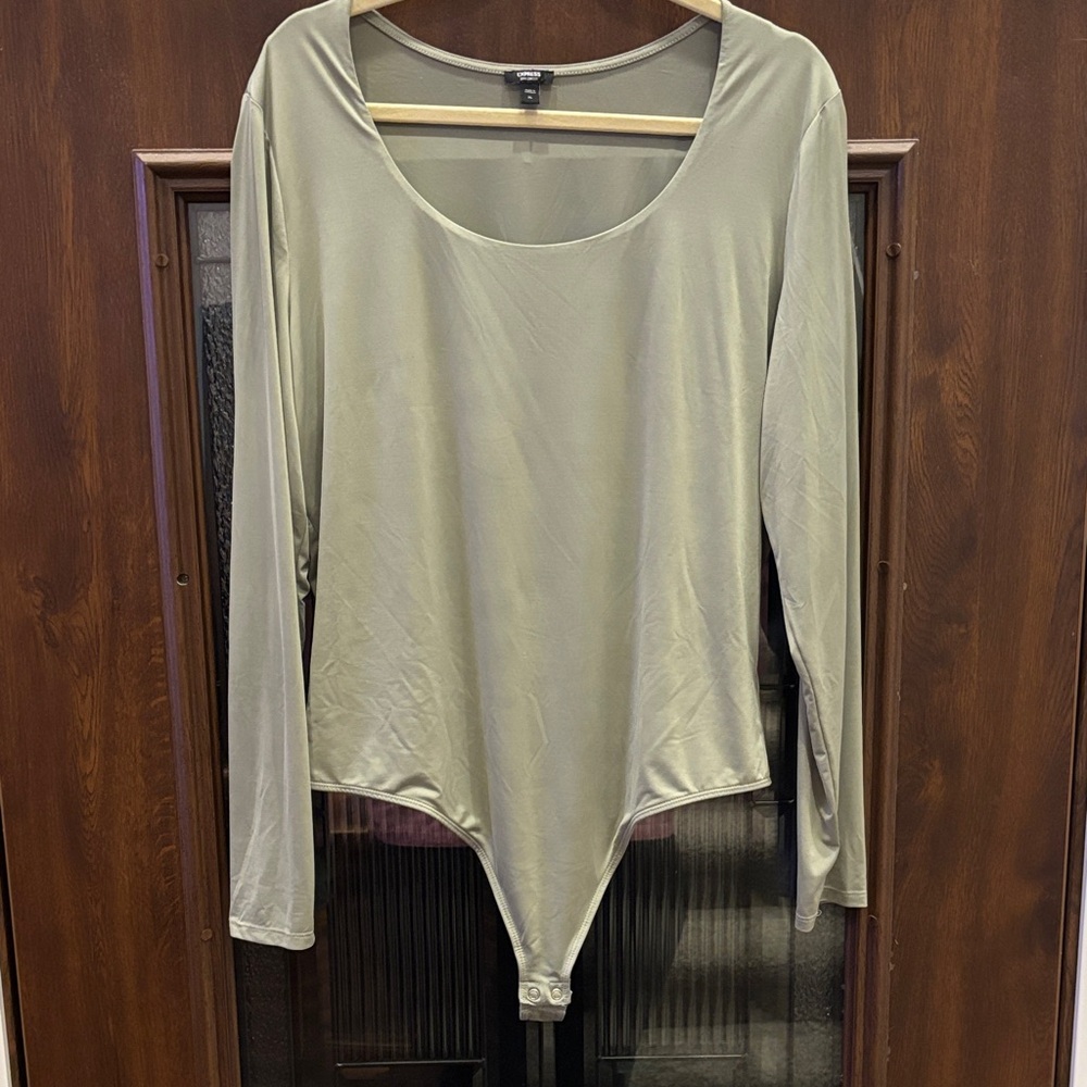 Express Sage Green Long Sleeve Bodysuit